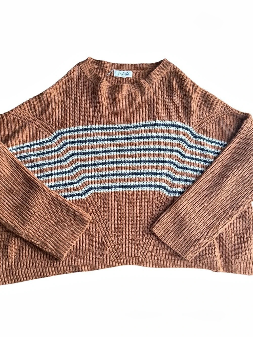 Listicle Women's Small Brown Striped Chunky Knit Sweater Oversized Pullover